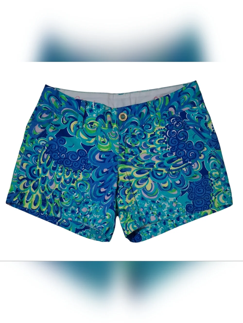 Lilly Pulitzer Callahan Lilly's Lagoon Print Flat Front Low Rise Shorts Size 0